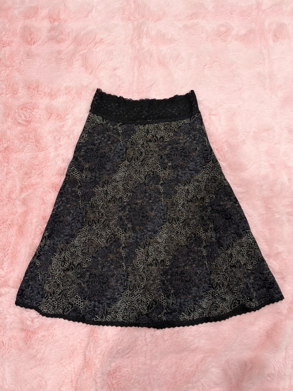 Vintage Whimsigoth Cabi Floral Lace Overlay A-Line Skater Skirt